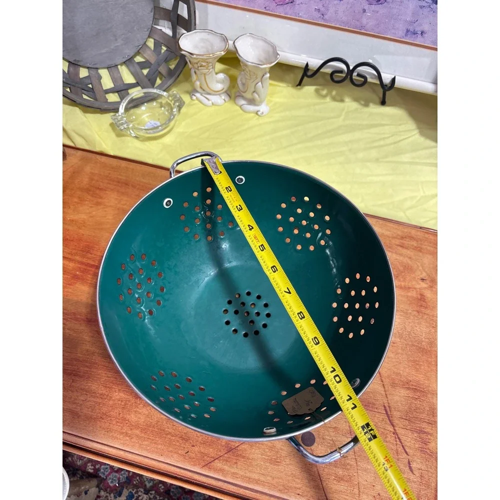 Hunter Green Enamel Colander Footed Metal Strainer with Chrome Handles 10 Inch